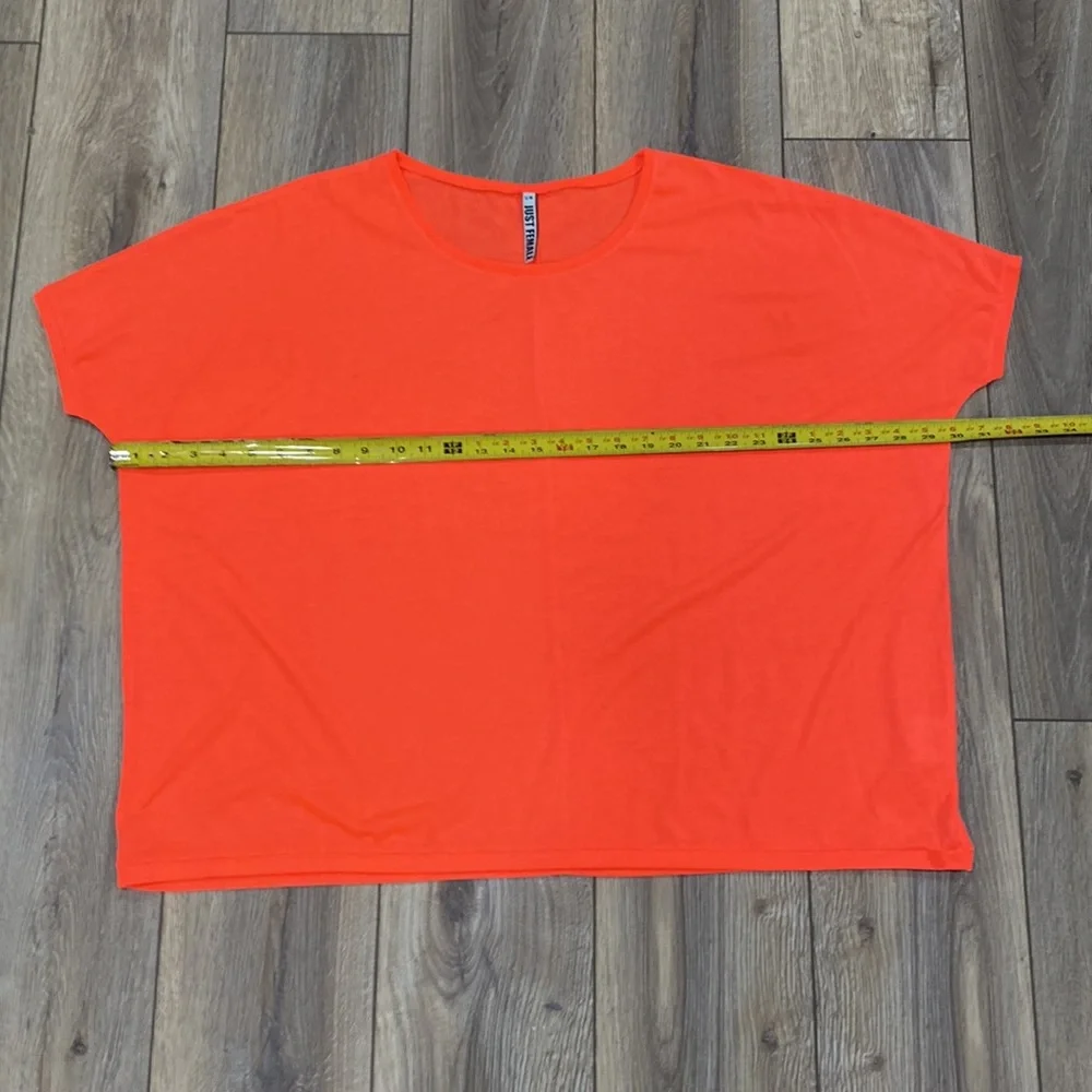 JUST FEMALE Oversized Neon Orange/Pink S/M Tee Shirt - Picture 4 of 11
